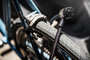 Metal lock on a bicycle wheel