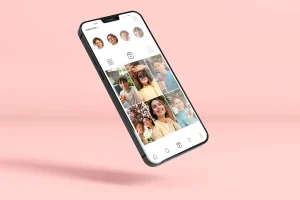 Imagem de um smartphone exibindo uma galeria de imagens diversificadas, ideal para thumbnails impactantes para Reels e Shorts. Visual moderno e atraente.